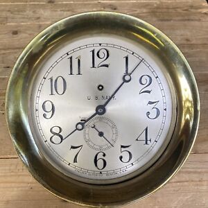 LARGE BRASS CHELSEA BOSTON U.S. NAVY SHIPS CLOCK UNTESTED