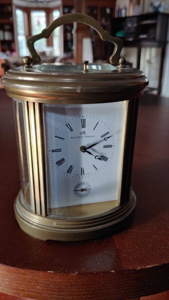 Vintage Matthew Norman London Brass Carriage Clock Rare w/ Key & Inscrip. Works!