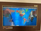Vintage GEOCHRON by KILBURG LIGHTEDROTATING MAP CLOCK WORLD OAK Boardroom Brown