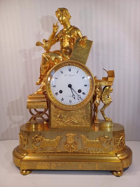 Antique French EMPIRE Style Table Clock by F.L. Savart 1810: HEAR CHIMING VIDEO!
