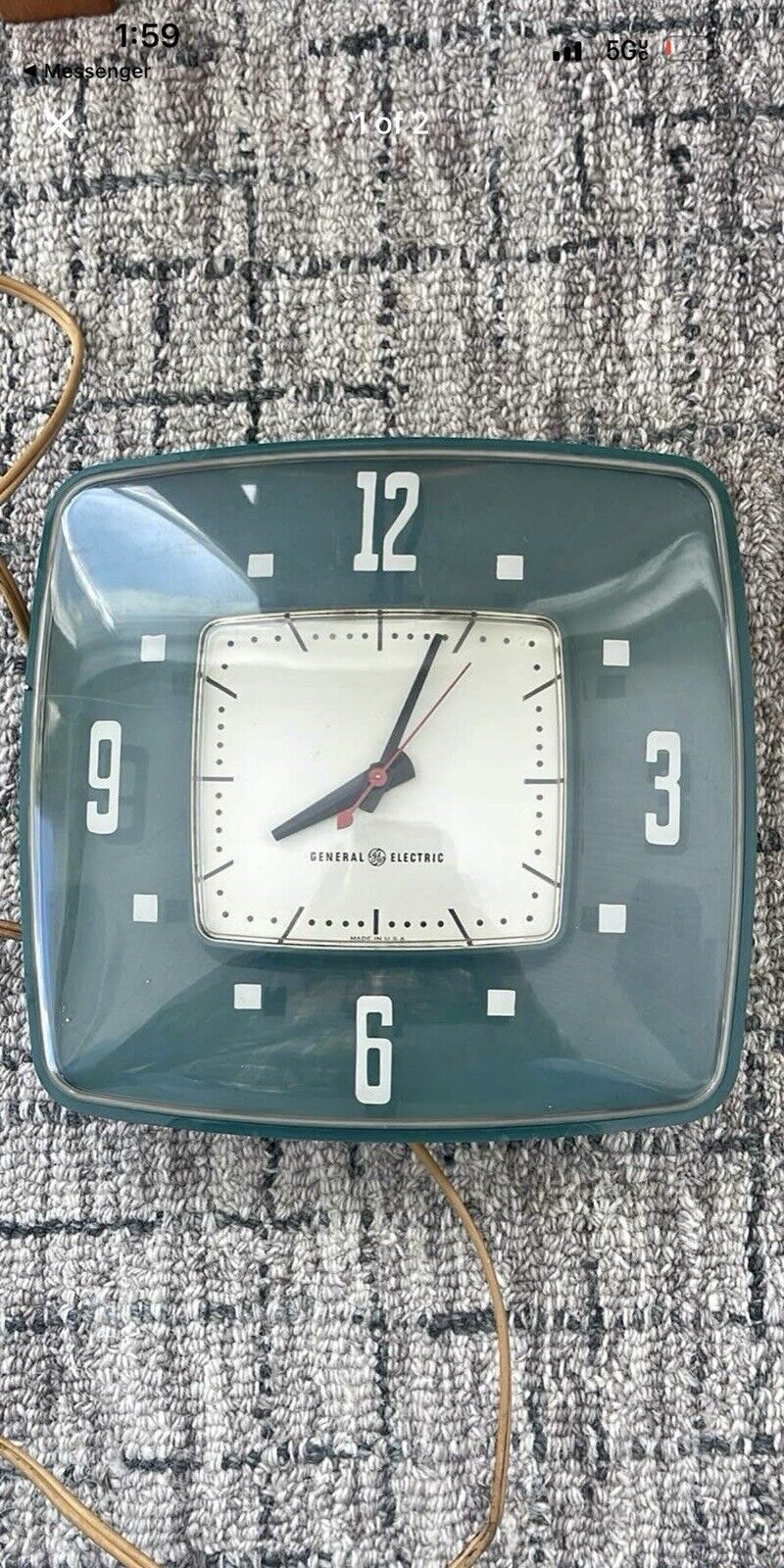 1950s Green General Electric Wall Clock Model 2H34,  8x8in Diner Wall Clock
