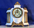 RARE 1881 VINTAGE ANTIQUE CAST IRON ANSONIA KEY WOUND STRIKES  CLOCK,6 COLUMN
