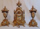 Brass Cobalt Porcelain CLOCK GARNITURE SET Italy Italian LANCINI Courting Scene
