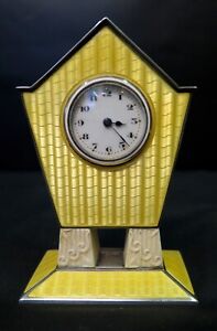 Vintage Art Deco Enamel & Sterling Silver Travel Clock