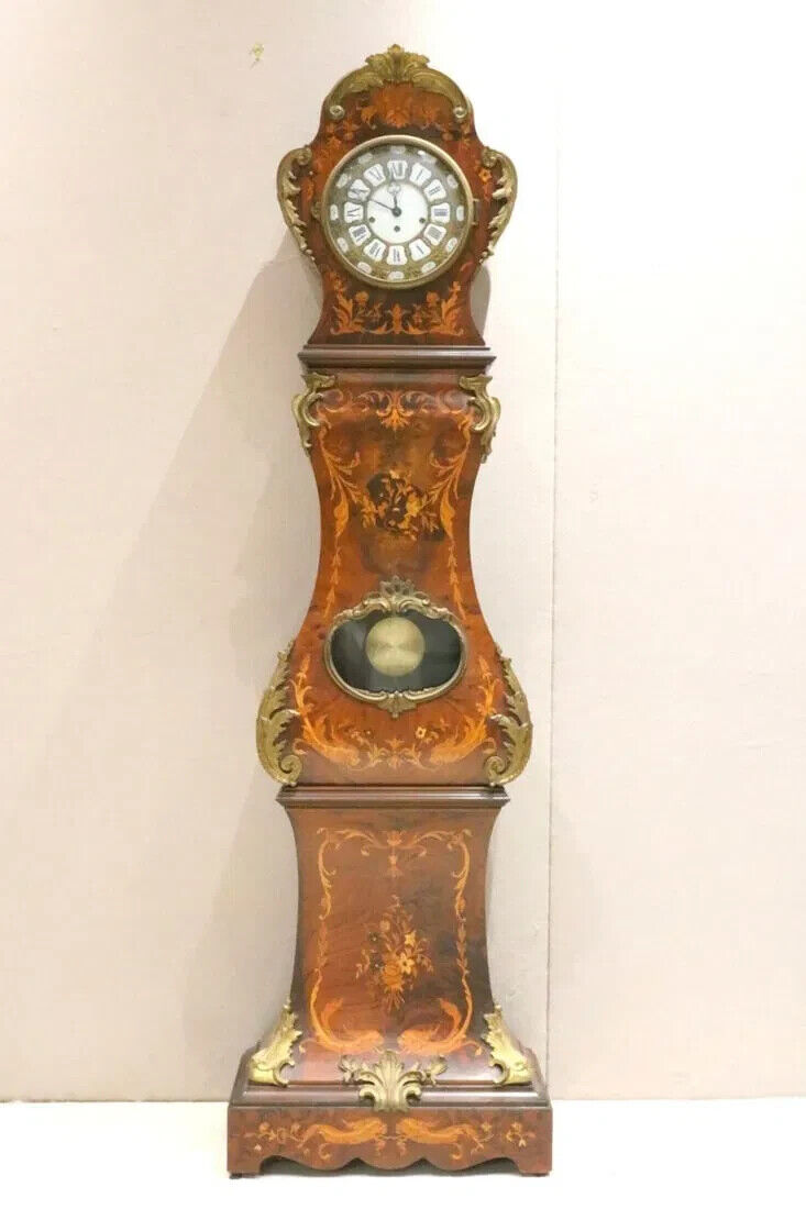 Marquetry Italian Louis XV Style Gilt Bronze Mounted Grandfather Clock