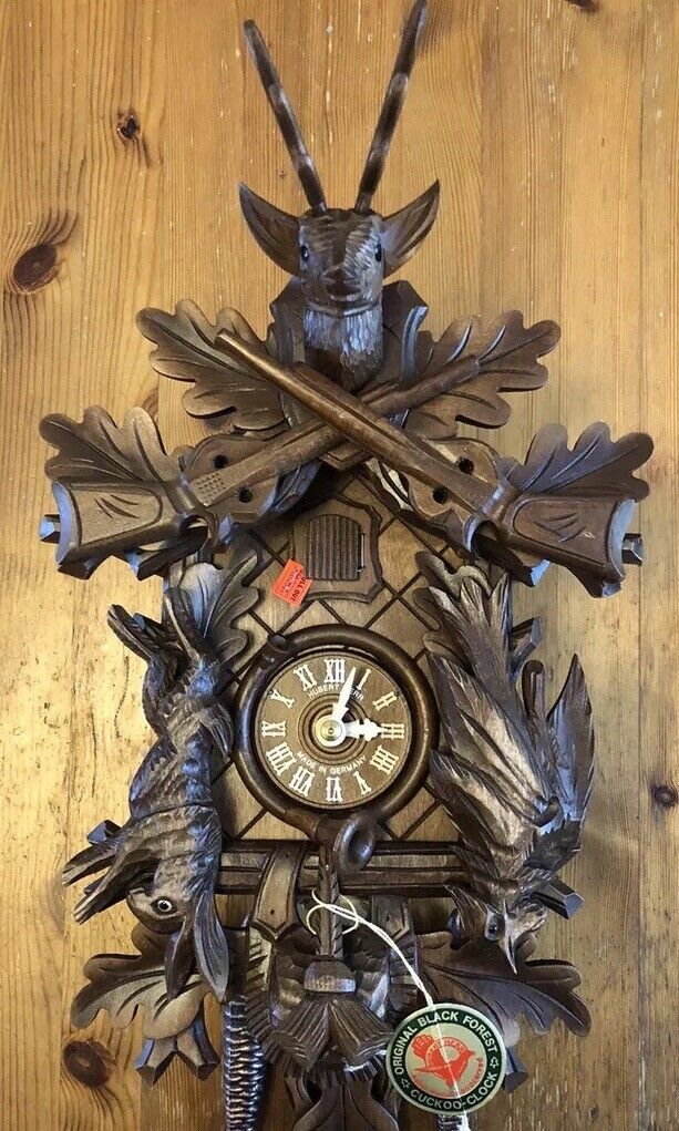 Black Forest Hunters Cuckoo Clock Hubert Herr New Old Stock-Never Run-Original