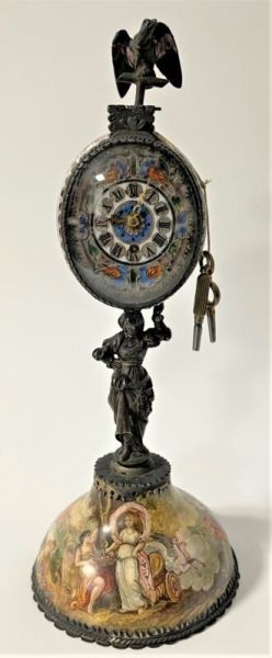Very Rare Antique Austrian Silver and Enamel Rudolph Linke Desk Clock