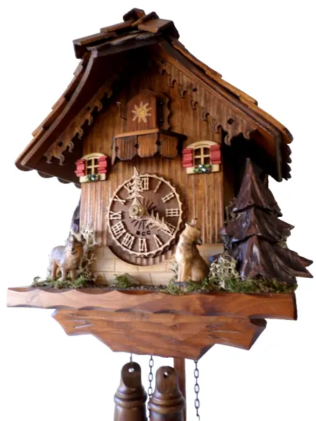 MINT UNUSUAL RARE BLACK FOREST OLI ZINAPOLD CHALET CUCKOO CLOCK & WOODEN WEIGHTS