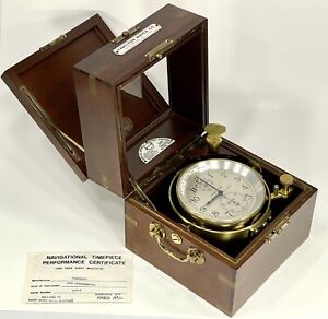 HAMILTON 21 Marine Chronometer w Box + Rare Navy Timing Cert. - Running Strong
