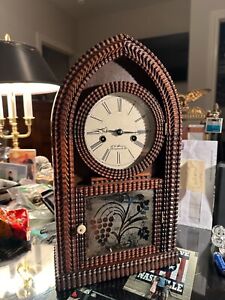 RARE OLD ANTIQUE MINIATURE RIPPLE FRONT BEHIVE  EN WELCH / J C BROWN SHELF CLOCK