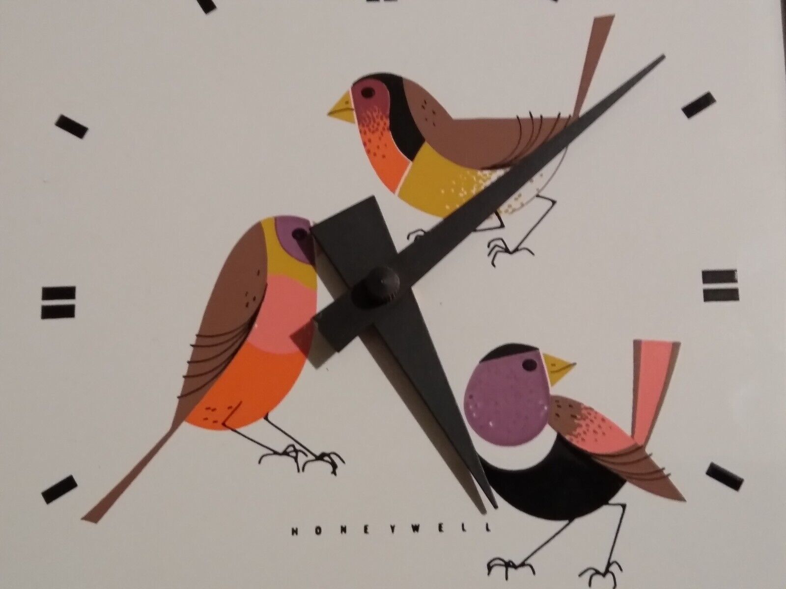 Very Rare Mid-Century Charley Harper Honeywell Rewards Program 3 Finches Clock