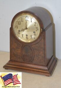 SETH THOMAS RESTORED & RARE MID SIZE ANTIQUE CHIME CLOCK NO. 100-1928 IN WALNUT