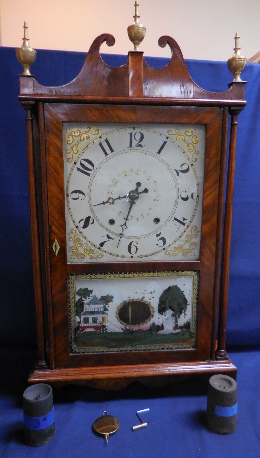 ANTIQUE ELI TERRY & SONS PILLAR & SCROLL WOODEN WORKS 30 HR MANTEL/SHELF CLOCK