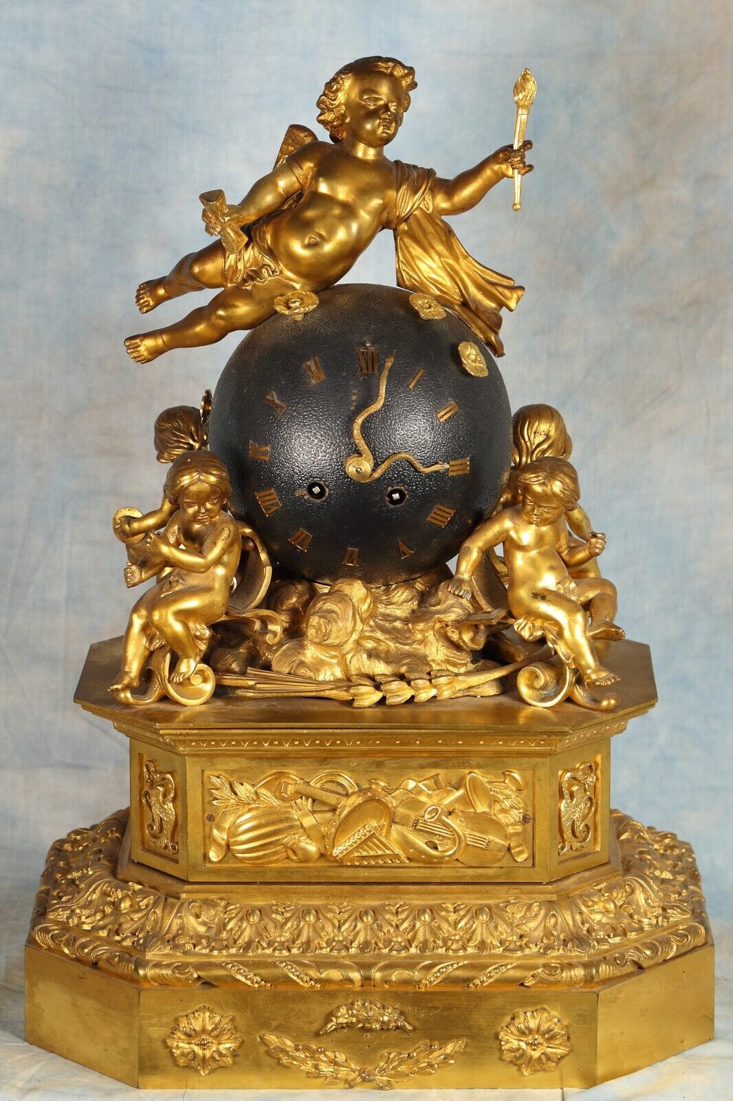 Antique French Ornate Gilded Bronze Figural Clock 19th Century Japy Freres Works
