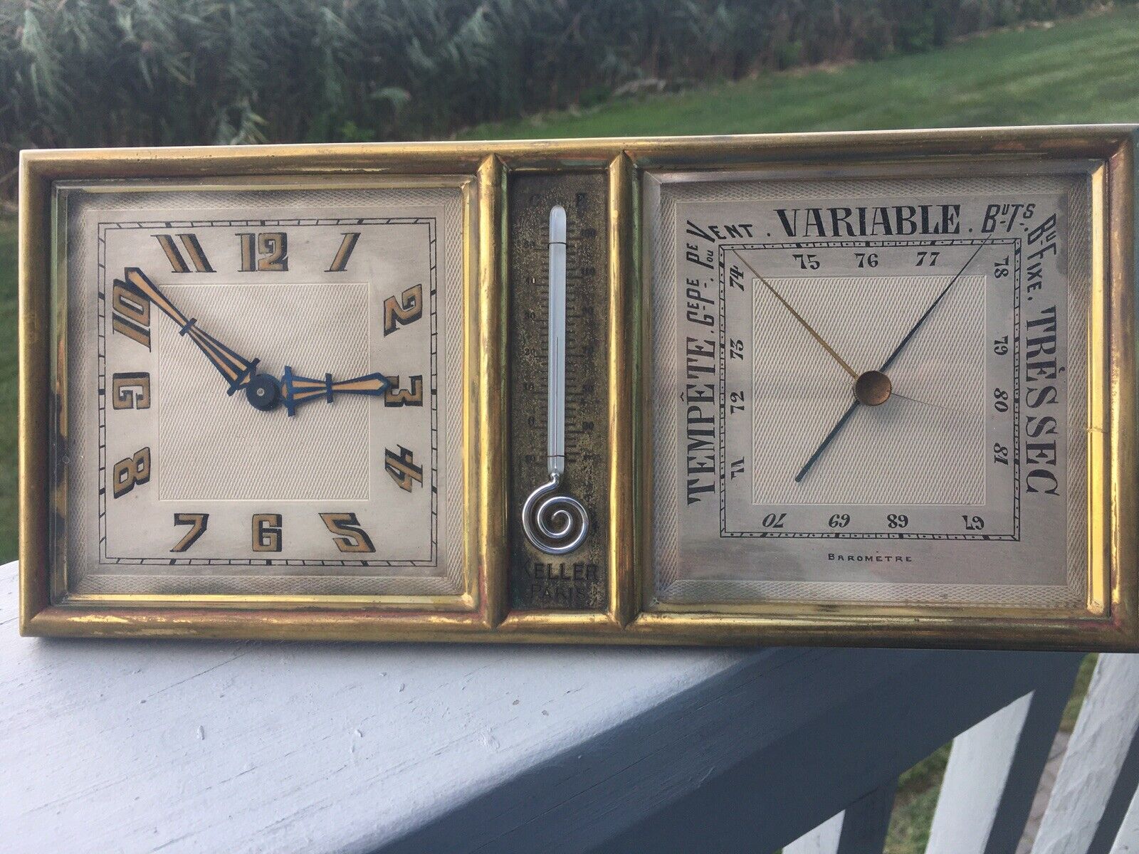 Antique 1920's KELLER of PARIS Clock Thermometer Barometer Weather Compendium