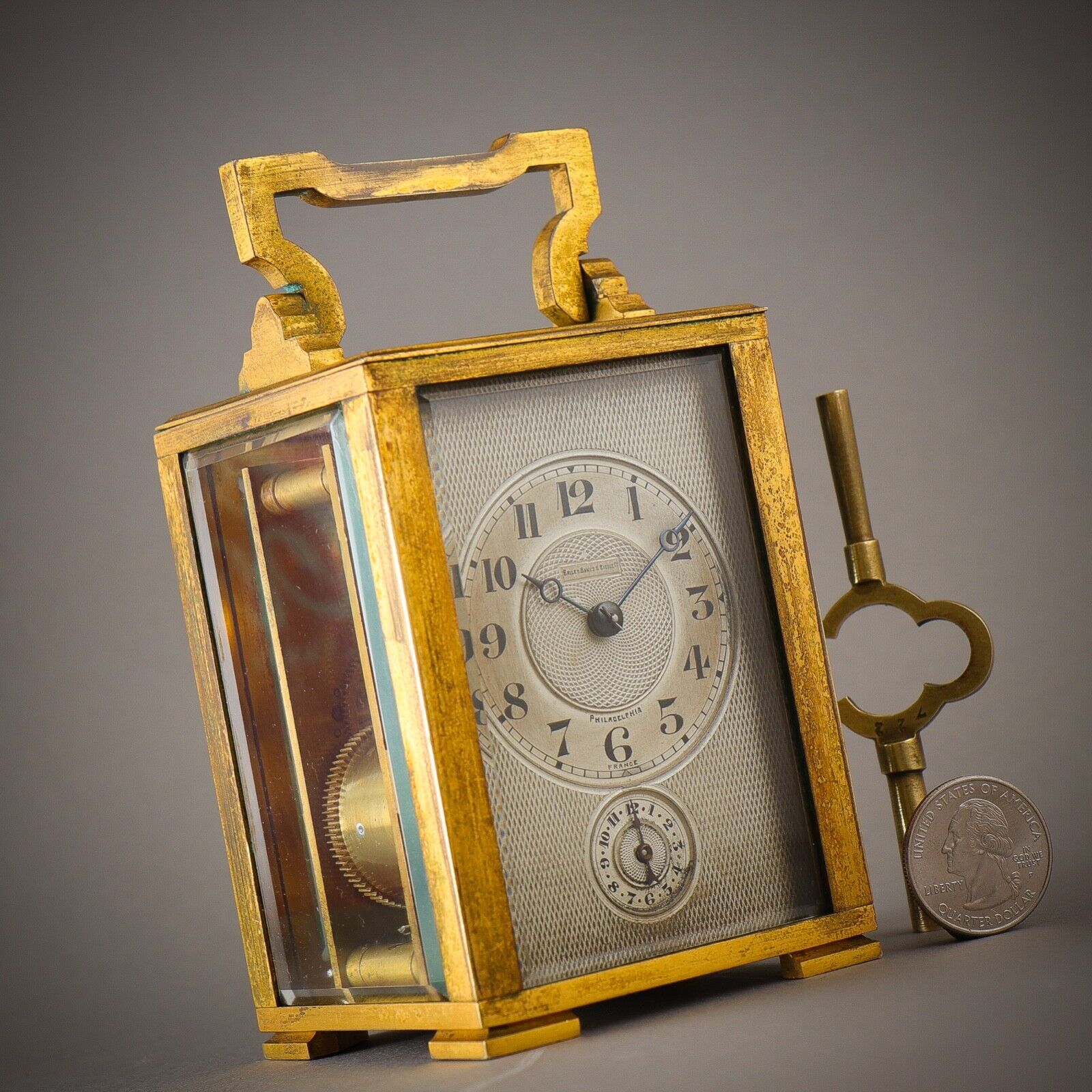 ?? 1920's Miniature French Officer's Alarm Carriage 8 DAY Clock Adolphe Ollier