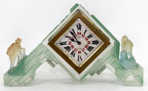 Rare c.1920 Seikosha Mountain Climber Art Deco 8 Day Glass Clock Keeps Good Time