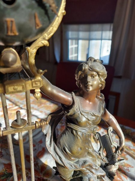 LF Moreau French Bronze Speltzer MYSTERY CLOCK Prelude de Laurore Par Moreau