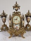 Vintage Italian Lancini FHS Hermle Brass Porcelain Ormelu Clock Mantel set