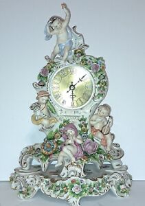 Antique SITZENDORF Dresden Germany Porcelain Clock Statue Stand Rococo C.1918