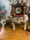 RARE ANTIQUE MAJOLICA 14" ELEPHANT JULIUS DRESSER W/ ANSONIA CLOCK RELISTED
