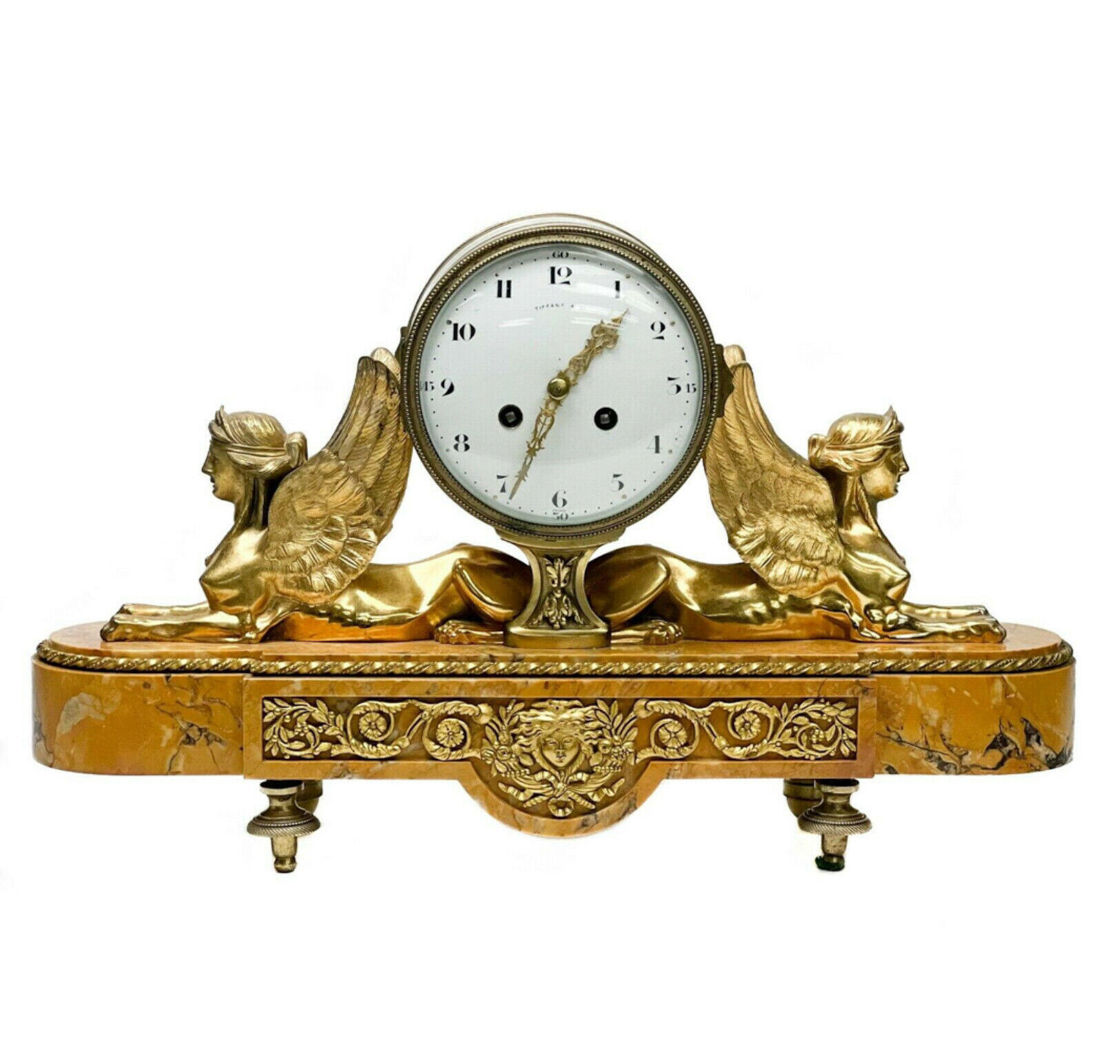 French marble and gilt bronze mantel clock circa 1900 retailed by Tiffany & Co