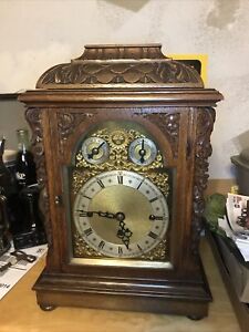 ANTIQUE VICTORIAN English Oak Mantle BRACKET STRIKE CLOCK,TRIPLE FUSEE MOVEMENT
