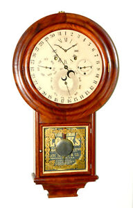 Solid Rosewood Welch Gale Drop 5 Dial 6 Hand Complication Calendar Wall Clock