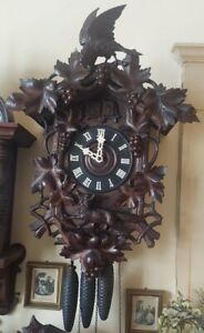 Gorgeous & Large Black Forest Cuckoo Quail Clock ** The Crow, Fox & Grapes