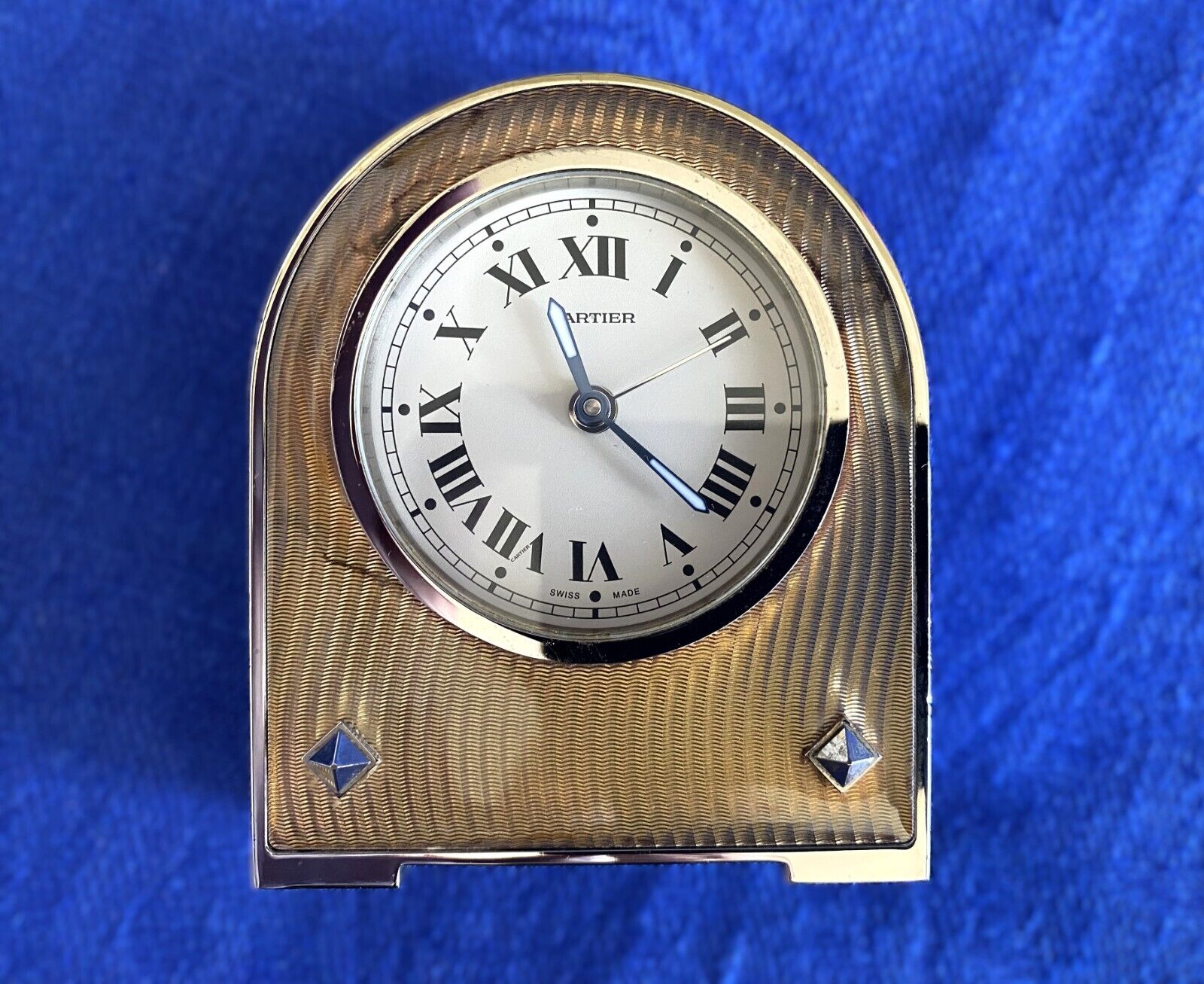 New ListingCartier Swiss Made Alarm Desk Clock, stainless steel, ref. 121203GD, SN 2746