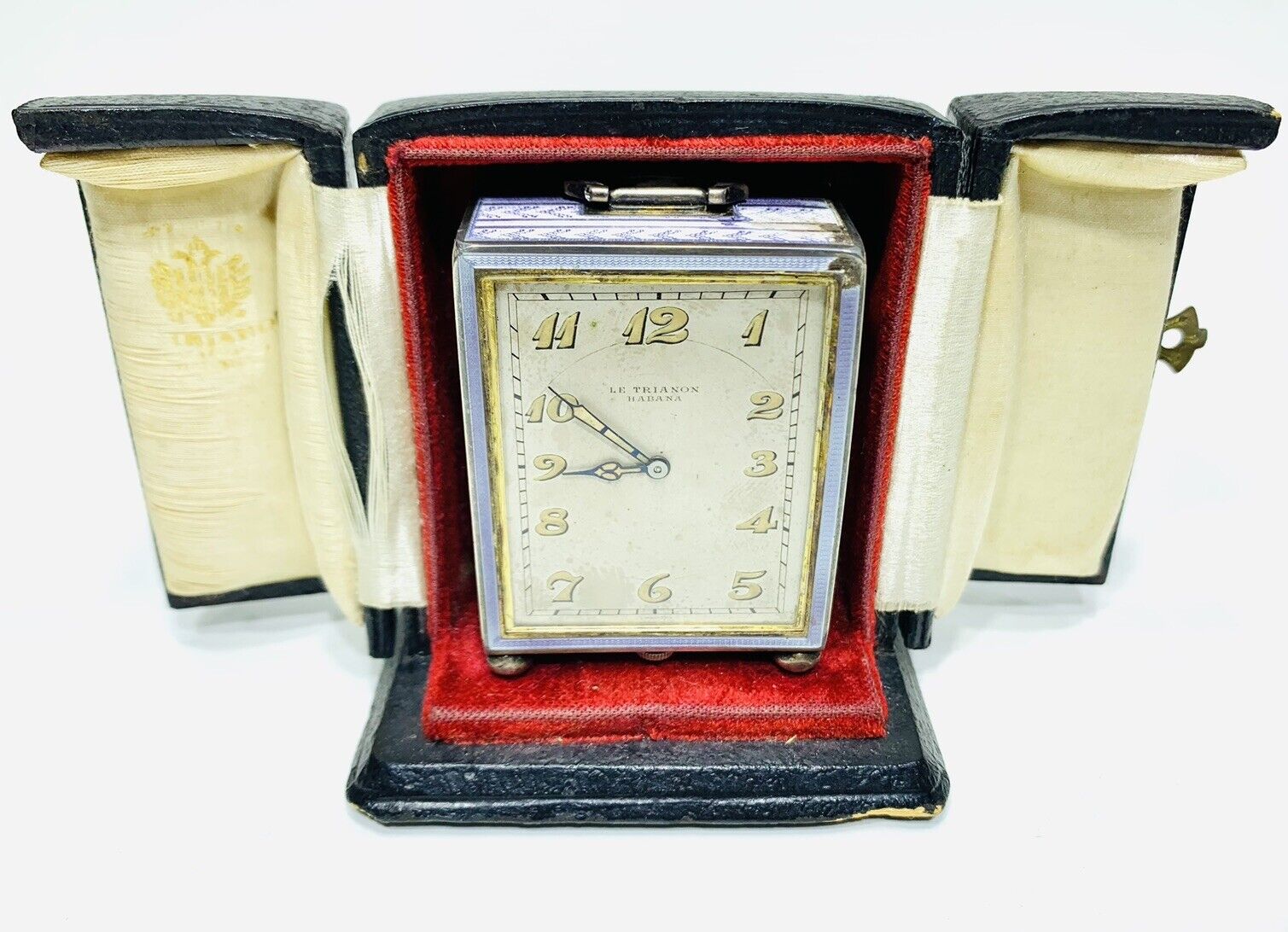 Le Trianon Habana Juvenia Gold Wash 925 Sterling Carriage Clock Purple Enamel