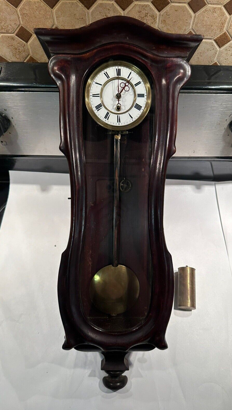 Rare Antique Miniature Serpentine Vienna Regulator Wall Clock -  Single Weight