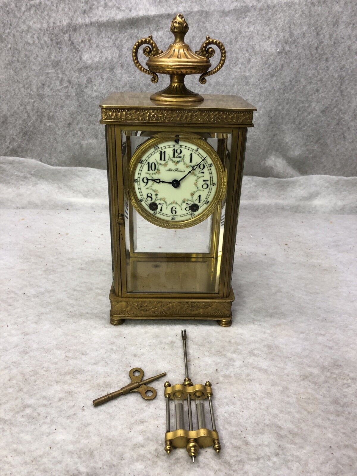SETH THOMAS CRYSTAL REGULATOR SHELF CLOCK EMPIRE No. 5 BEVELED GLASS Ca. 1905