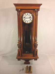 Antique W Schonberger Wien Vienna Regulator Clock Runs Strikes Great Wood Case