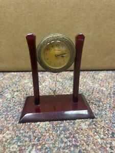 Vintage/Antique Art Deco Cavalier Table Top Clock Maroon And Gold Not Working