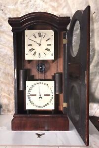 1862 ANTIQUE USA SETH THOMAS STRIKE,CALENDAR CLOCK,WITH 2 WEIGHTS DRIVEN