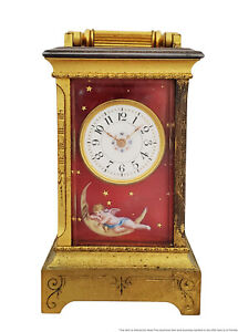 Rare Buys Badollet Cairo Putti Cherub Moon Enamel Miniature Carriage Clock wBox