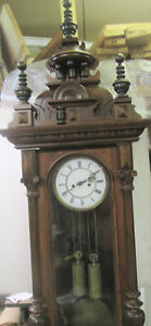 Antique Gustav Becker Vienna weight driven  Clock 2 weights walnut Case 1800's