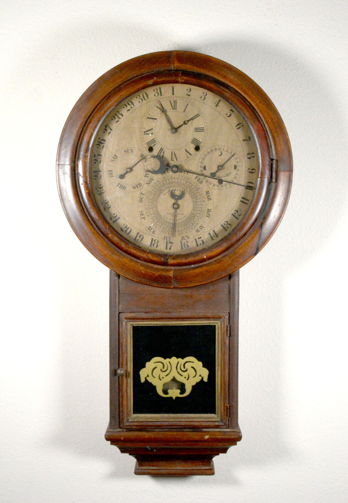 New ListingAntique Welch Style Gale Drop 5 Dial 6 Hand Complication Calendar Wall Clock