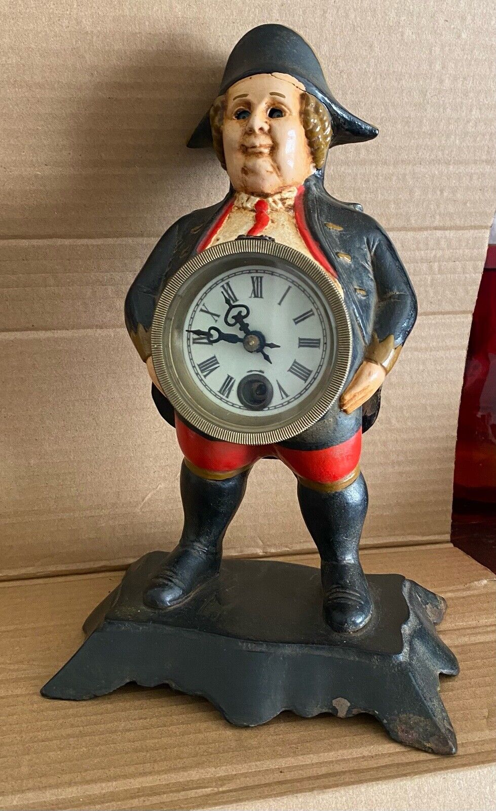 1858 Rare Cast Iron German Burgermeister Moving Eye Clock working (with key)