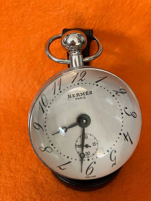 Hermès boule (ball) desk clock or watch with original Hermès leather strap &base