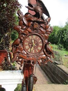 Antique Wood Plate Eagle and Eaglets Cuckoo Clock Circa 1860's or 70's