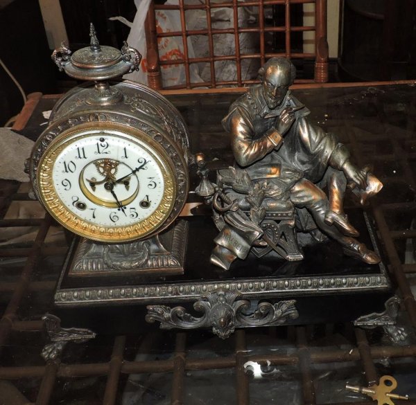Antique Ansonia Open Escapement Shakespeare Hamlet Macbeth Figural Mantel Clock