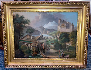 Rare Antique Swiss or Austrian Musical Automaton Picture Painting Wall Clock