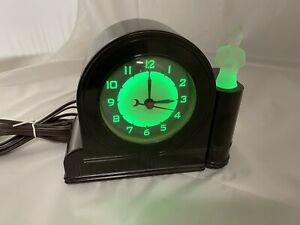 Beautiful Lackner Neon Glo Bakelite Electric Clock  Deco Nude Bust