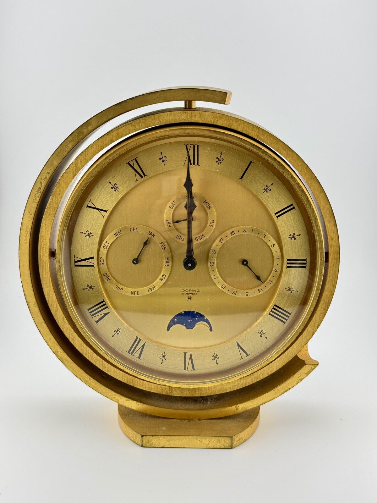 Vintage Looping of Switzerland 5 Function Brass Table / Mantel Clock 1960's