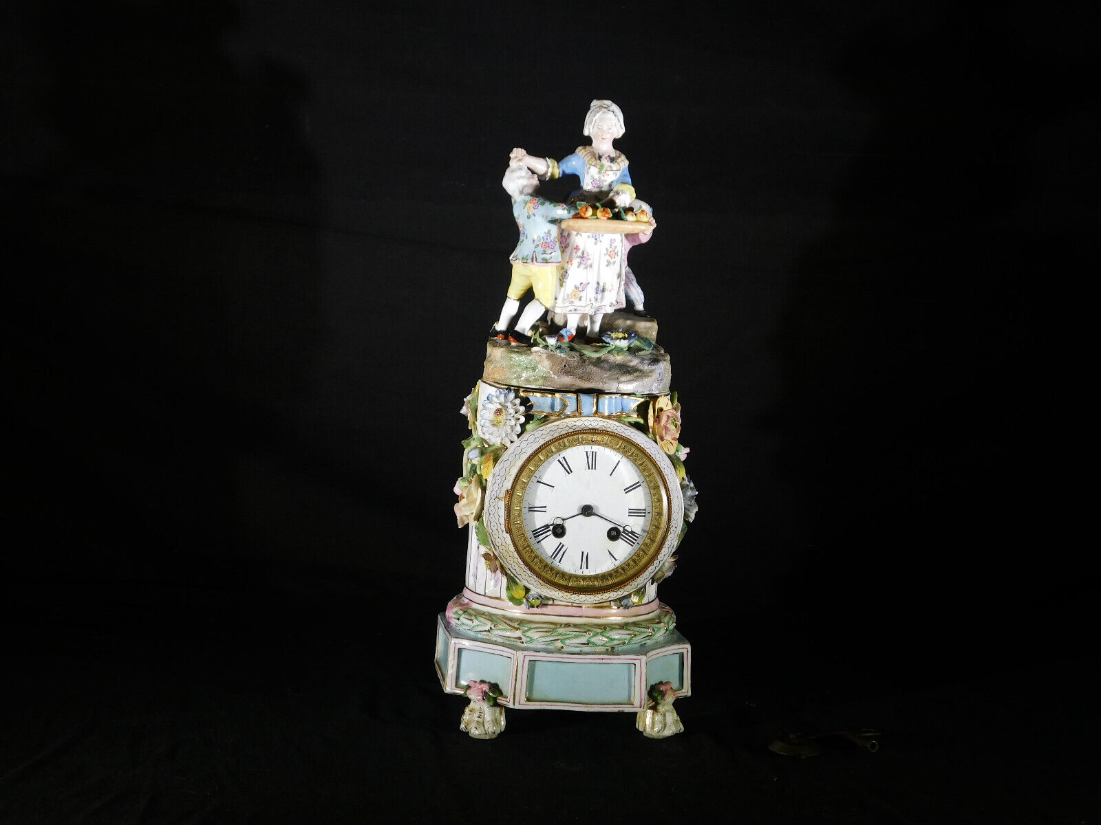 Antique Meissen "Exquisite" Porcelain Rococo Style Clock w Figures Works 