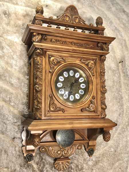 VINTAGE GAZO FAMILY LA JOLLA STRIKE TRIPLE CHIME WALL CLOCK,SOLID WALNUT CASE