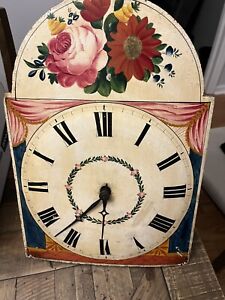 1800-1869 ? Floral Pennsylvania German Wall Clock Painted SIGNED!!