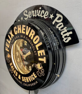 Felix Chevrolet  22" Curtis Neon Clock. W/White neon & Marquee